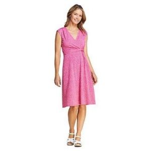 Land’s End Surplice Fit and Flare Jersey Dress in Pink and White Floral Sz XS